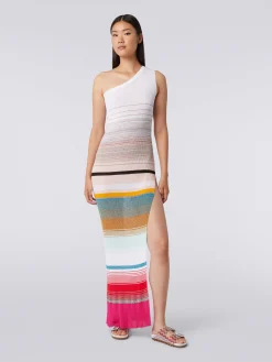 Robe à épaule dénudée en maille côtelée rayée avec lurex