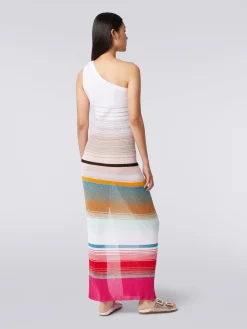 Robe à épaule dénudée en maille côtelée rayée avec lurex