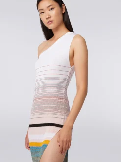 Robe à épaule dénudée en maille côtelée rayée avec lurex