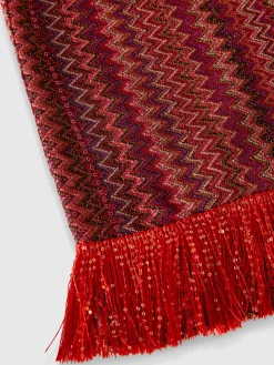 Robe caftan en viscose et lamé avec motif chevron et franges