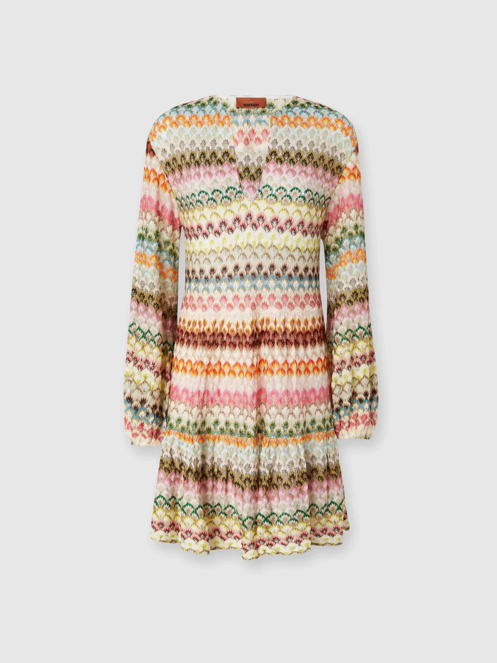 Robe courte à manches longues avec motif zigzag en dentelle