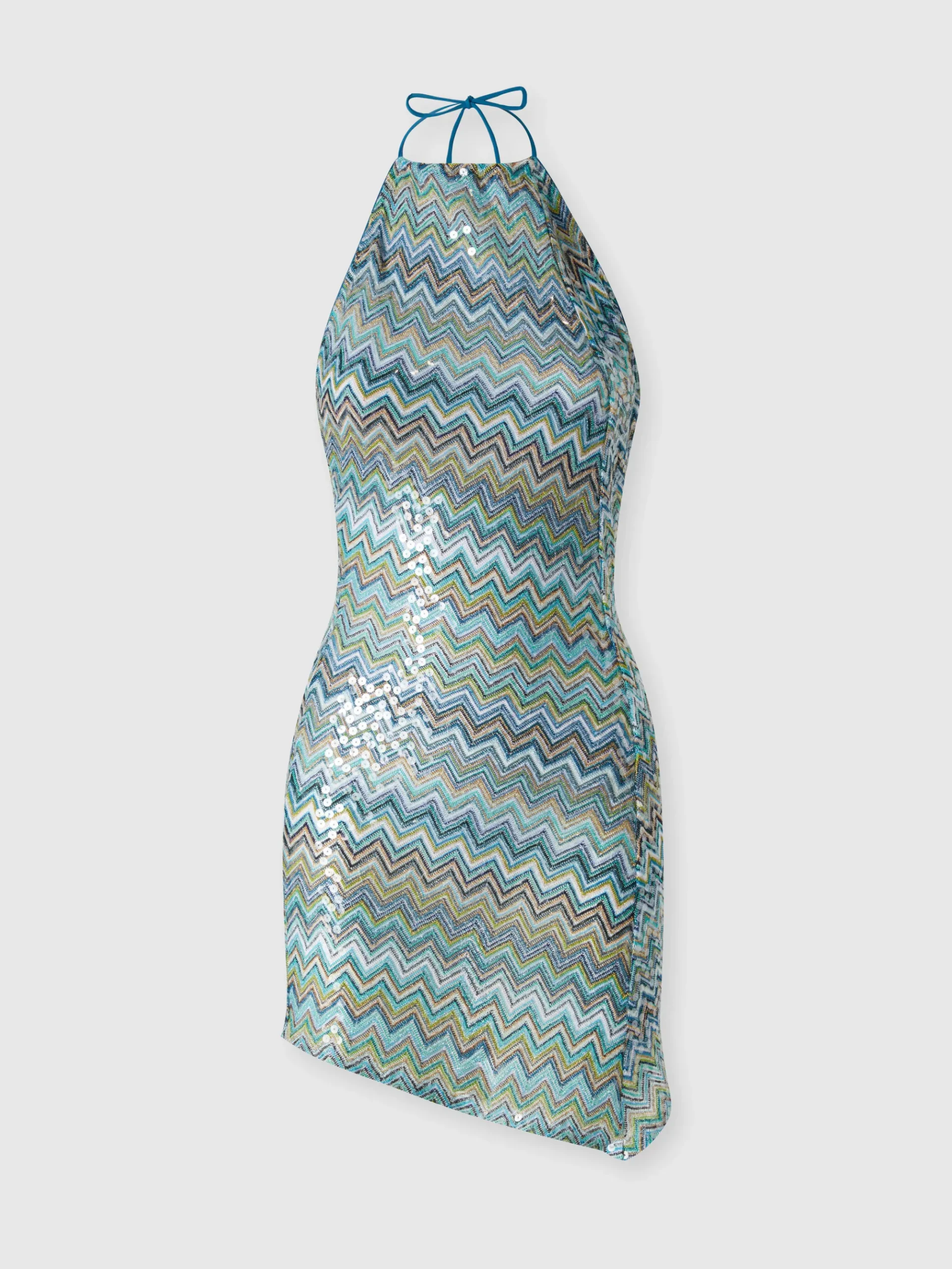 Robe courte asymétrique couvrante en viscose lamé zigzag à sequins