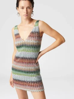Robe courte en maille zig zag dégradée à sequins
