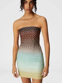 Robe courte sans bretelles en dentelle dégradée