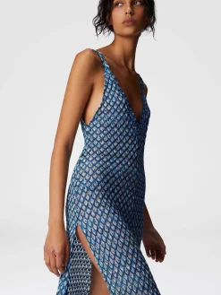 Robe couvrante en lamé de viscose motif coquille avec fente