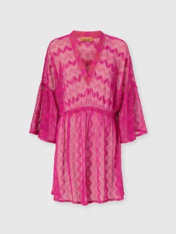 Robe couvrante en viscose lamé zigzag à manches larges