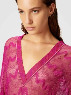 Robe couvrante en viscose lamé zigzag à manches larges