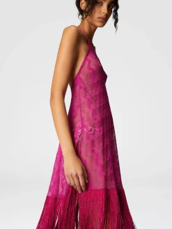 Robe couvrante en viscose lamé zigzag à franges