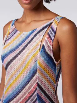 Robe de plage longue en crochet rayé avec fentes