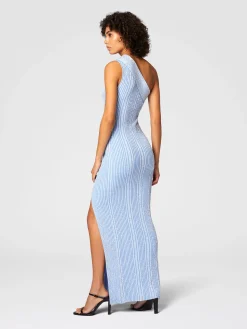 Robe longue à une épaule côtelée avec paillettes et fente