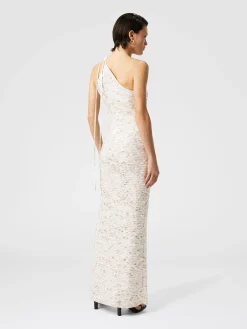 Robe longue asymétrique en maille flammée à sequins