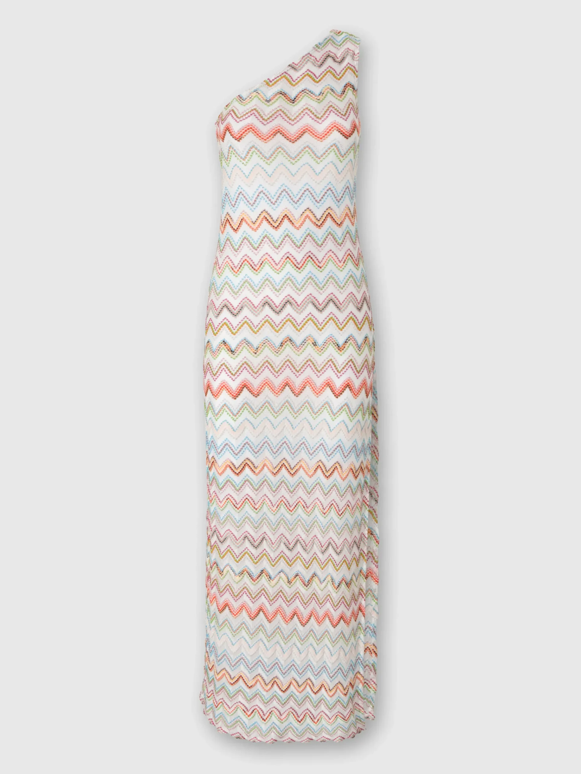 Robe longue asymétrique en lamé zigzag 3D