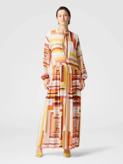 Robe longue couvrante en soie imprimée à manches longues