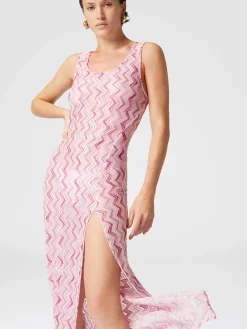 Robe longue couvrante en viscose mélangée flammée zigzag