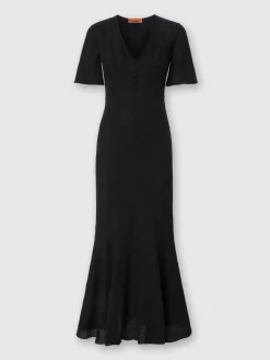 Robe longue en coton et viscose zigzag avec ourlet évasé