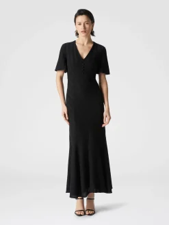 Robe longue en coton et viscose zigzag avec ourlet évasé