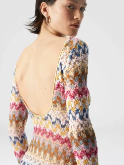 Robe longue en dentelle de viscose lamée avec dos nu