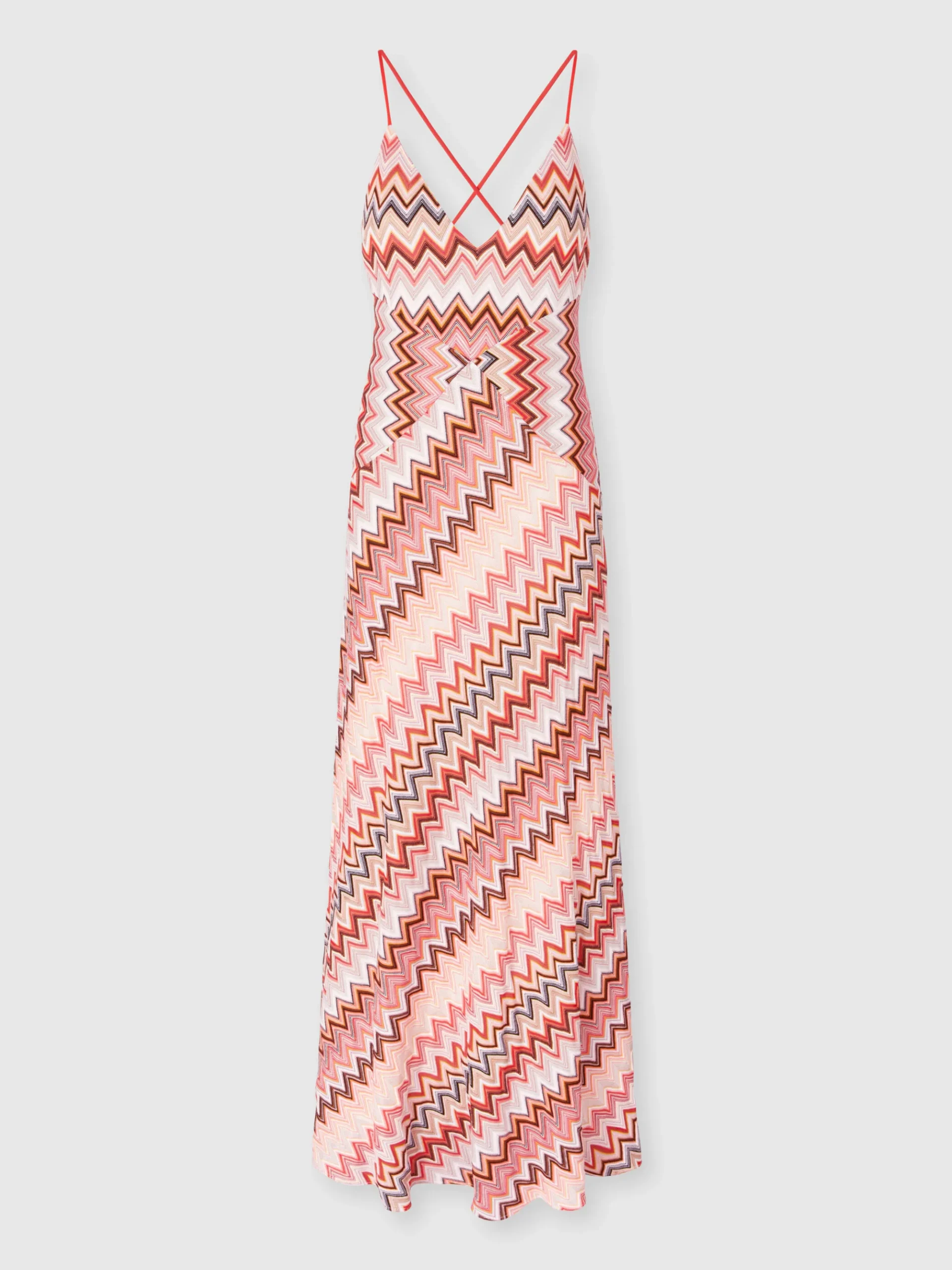 Robe longue en patchwork à motif zigzag et bretelles croisées