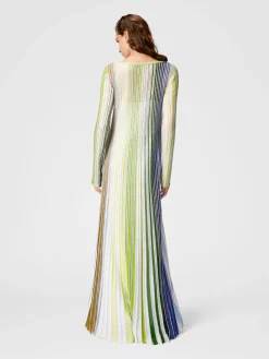 Robe longue partielle rayée à sequins et manches longues