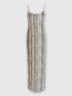 Robe longue sans manches en viscose lamée flammée rayée