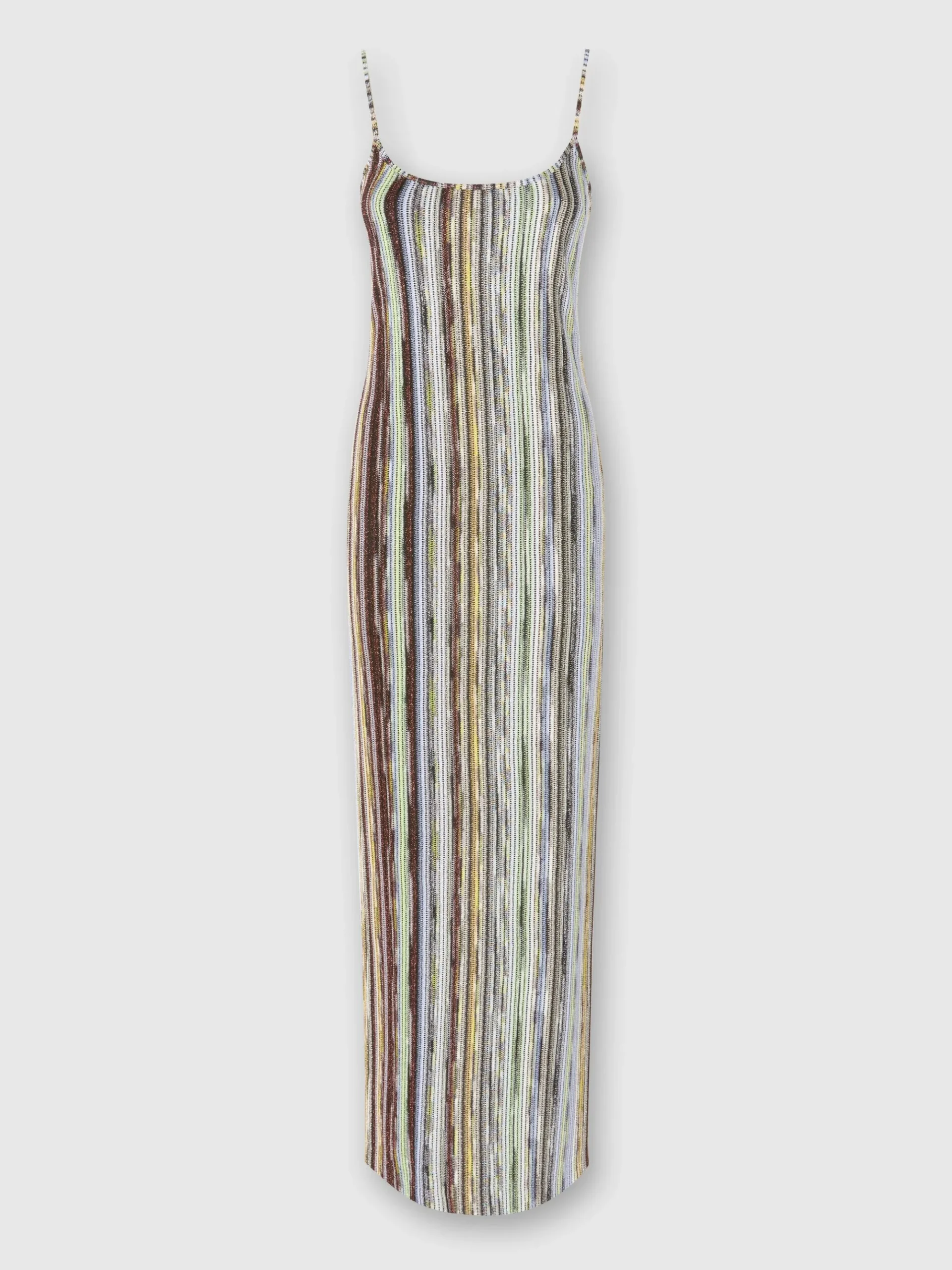 Robe longue sans manches en viscose lamée flammée rayée