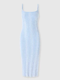 Robe midi côtelée sans manches avec paillettes et fente