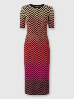 Robe midi dégradée à motif chevron