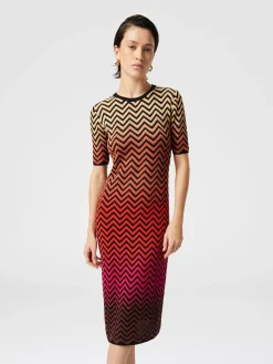 Robe midi dégradée à motif chevron