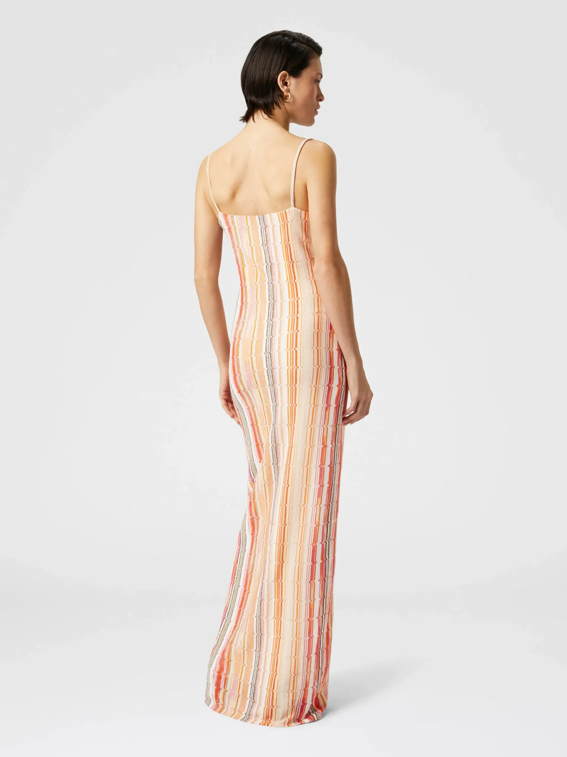 Robe sans manches avec frette en lamé zigzag et patte de boutonnage centrale