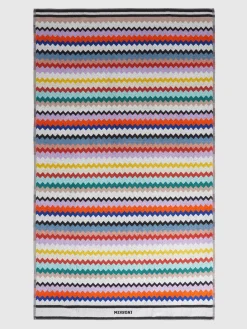Serviette de plage 100x180 cm Riverbero en coton éponge à zigzag