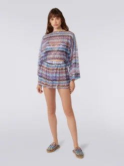 Short cache-maillot en tulle de viscose à chevrons