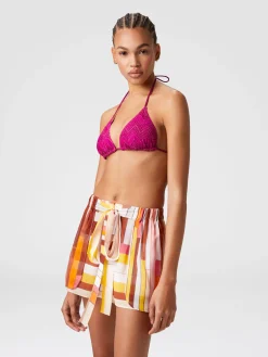 Short couvrant en soie imprimée avec ceinture