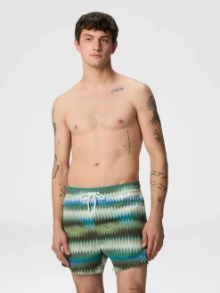 Short de bain avec imprimé dégradé micro zigzag