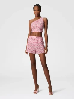 Short en tulle de viscose mélangée avec zigzag flammé