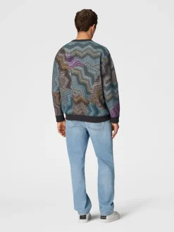 Sweat-shirt à col rond en viscose et laine lamée