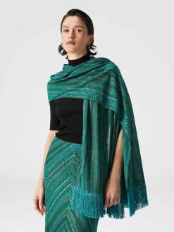 Étole en viscose en lamé zig zag avec sequins et franges