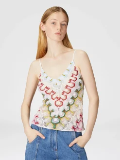 Top en dentelle sans manches avec décolleté en V