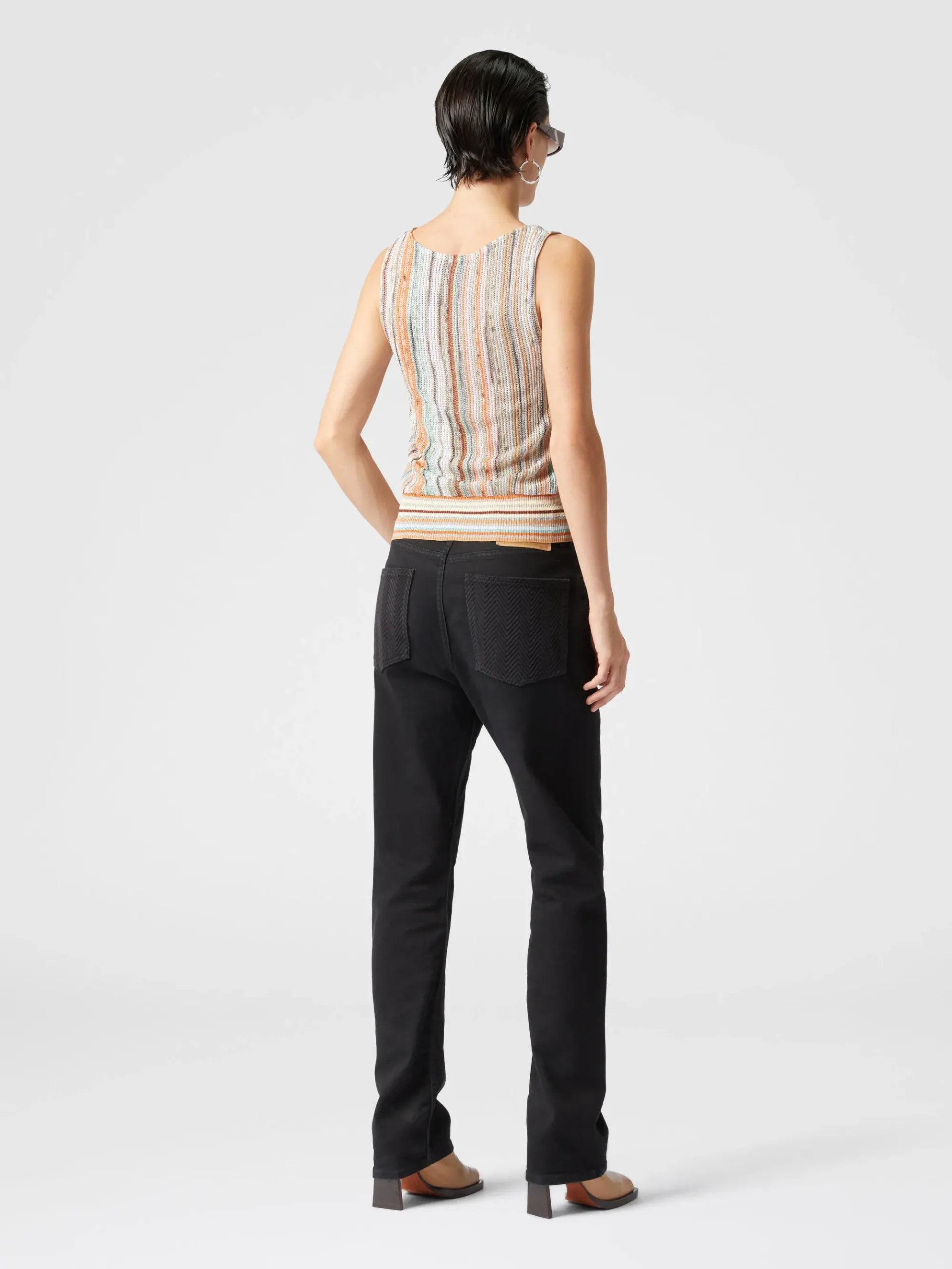 Top sans manches en viscose flammée lamé rayé