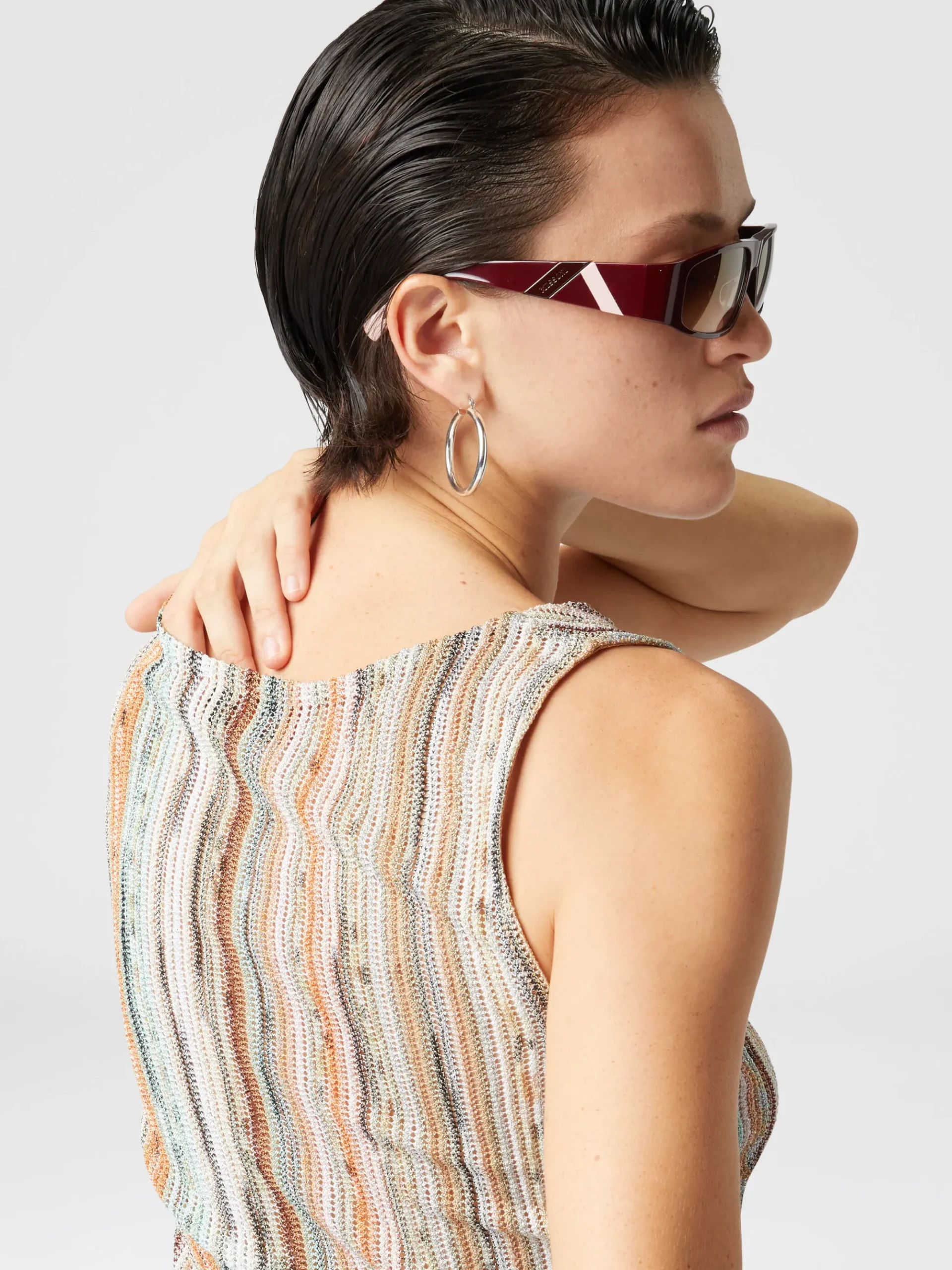 Top sans manches en viscose flammée lamé rayé