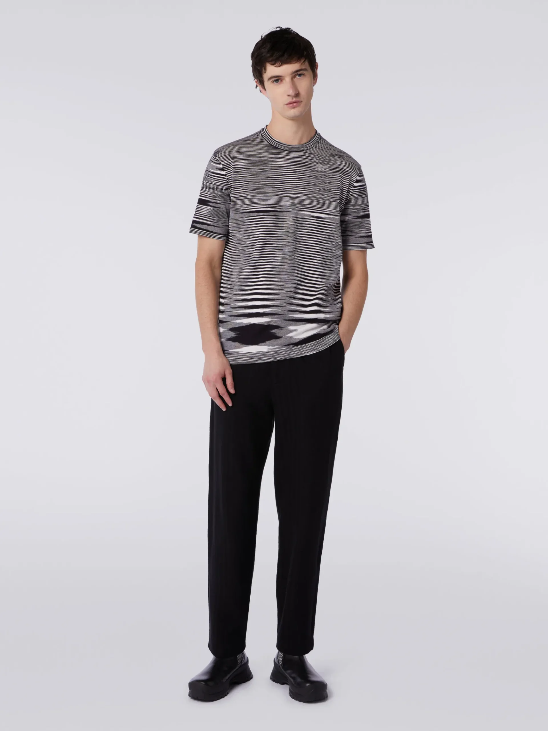 T-shirt à col ras du cou en coton flammé