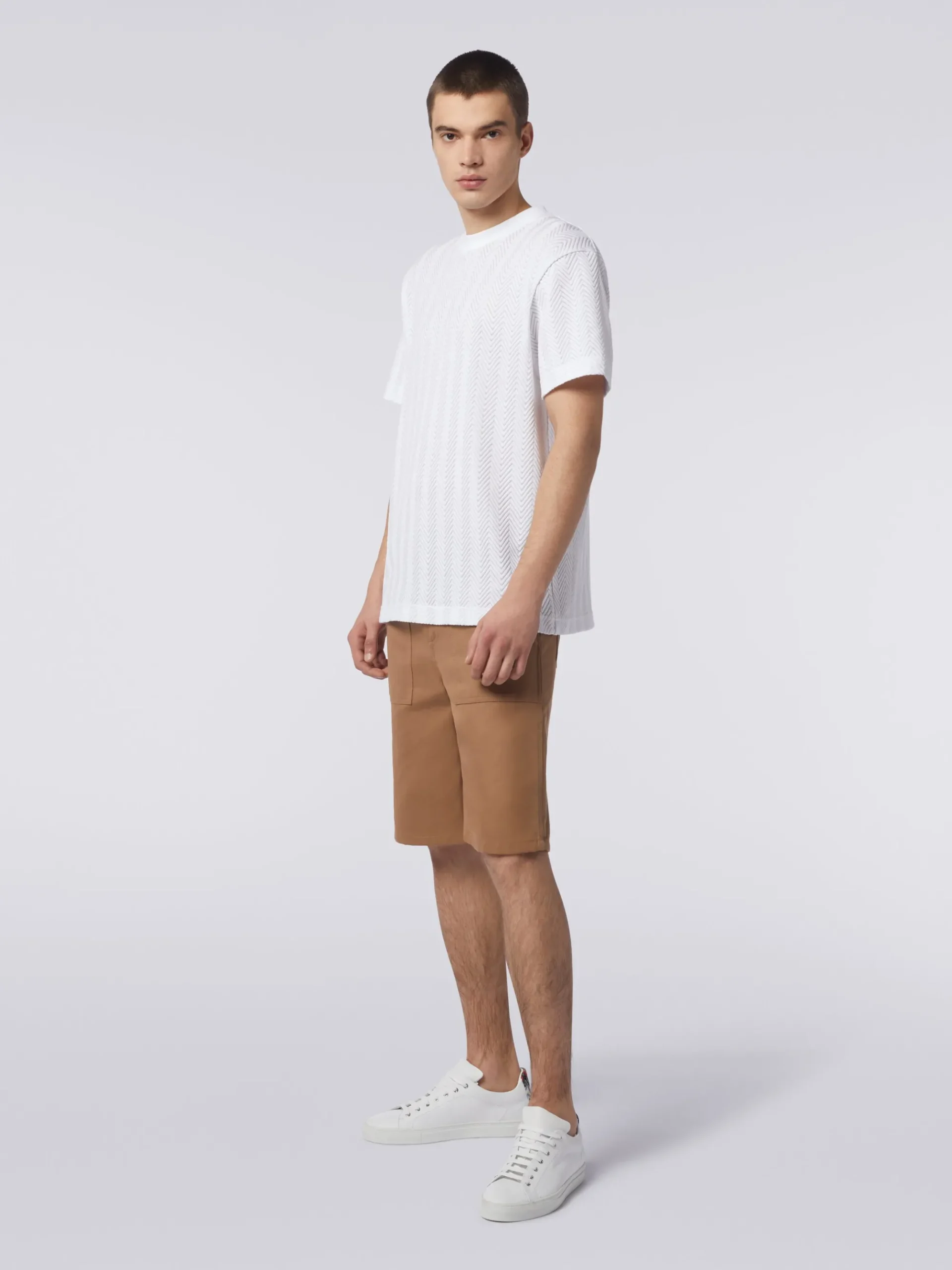 T-shirt à col ras du cou en coton et viscose à chevrons