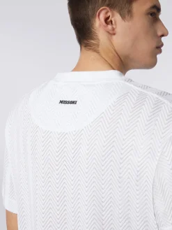 T-shirt à col ras du cou en coton et viscose à chevrons