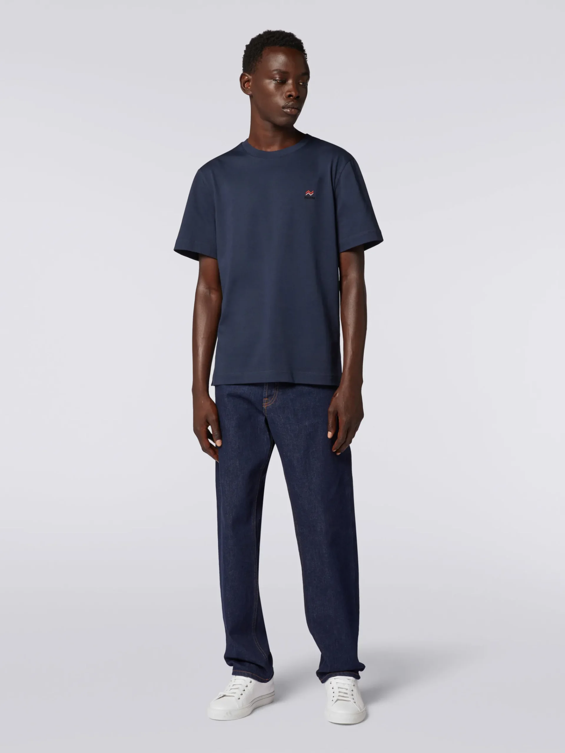 T-shirt à col ras du cou en coton avec broderie et logo