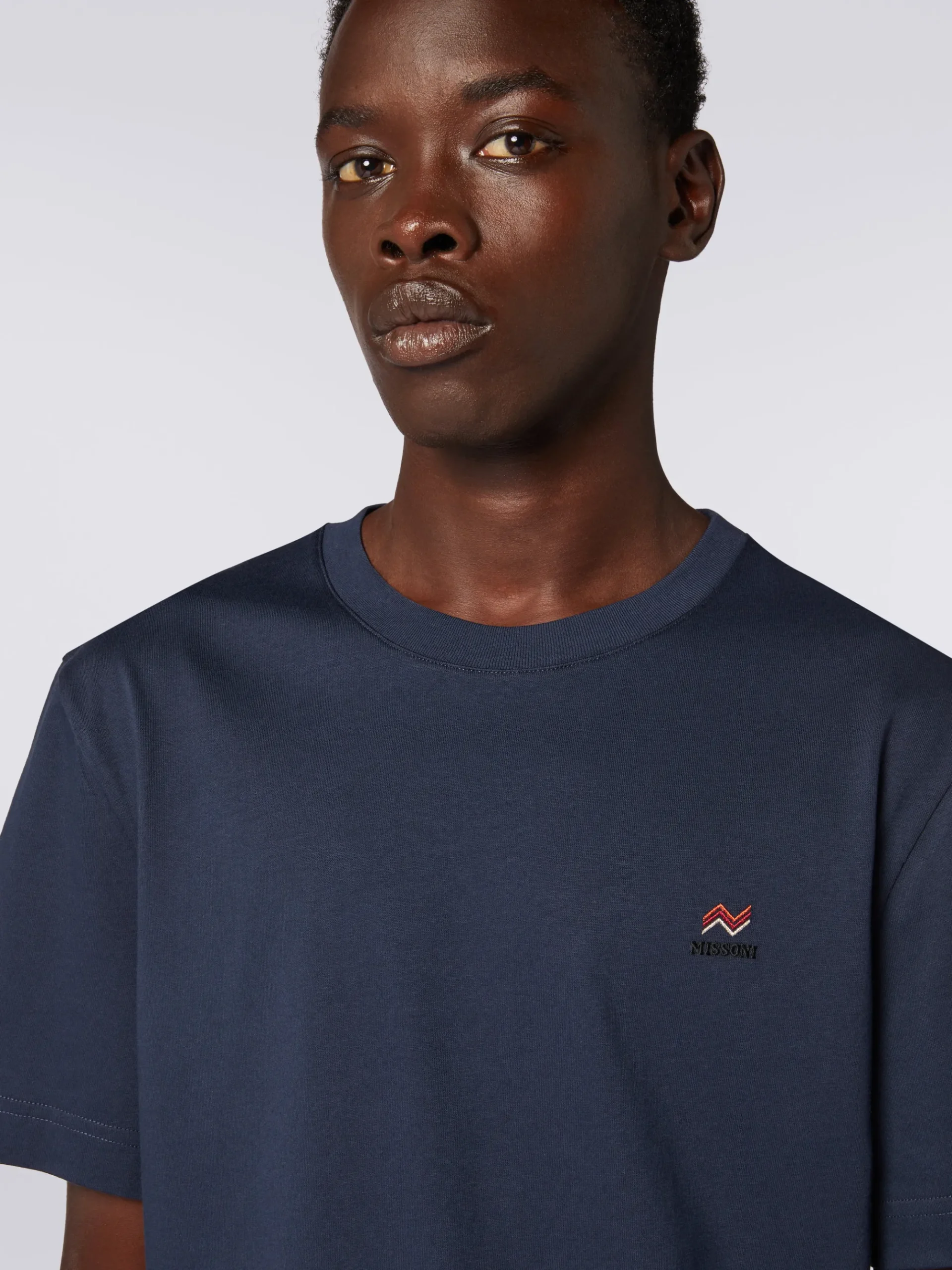 T-shirt à col ras du cou en coton avec broderie et logo