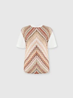 T-shirt à col rond avec empiècement en maille lamée zigzag