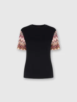 T-shirt à col rond avec manches en maille zigzag
