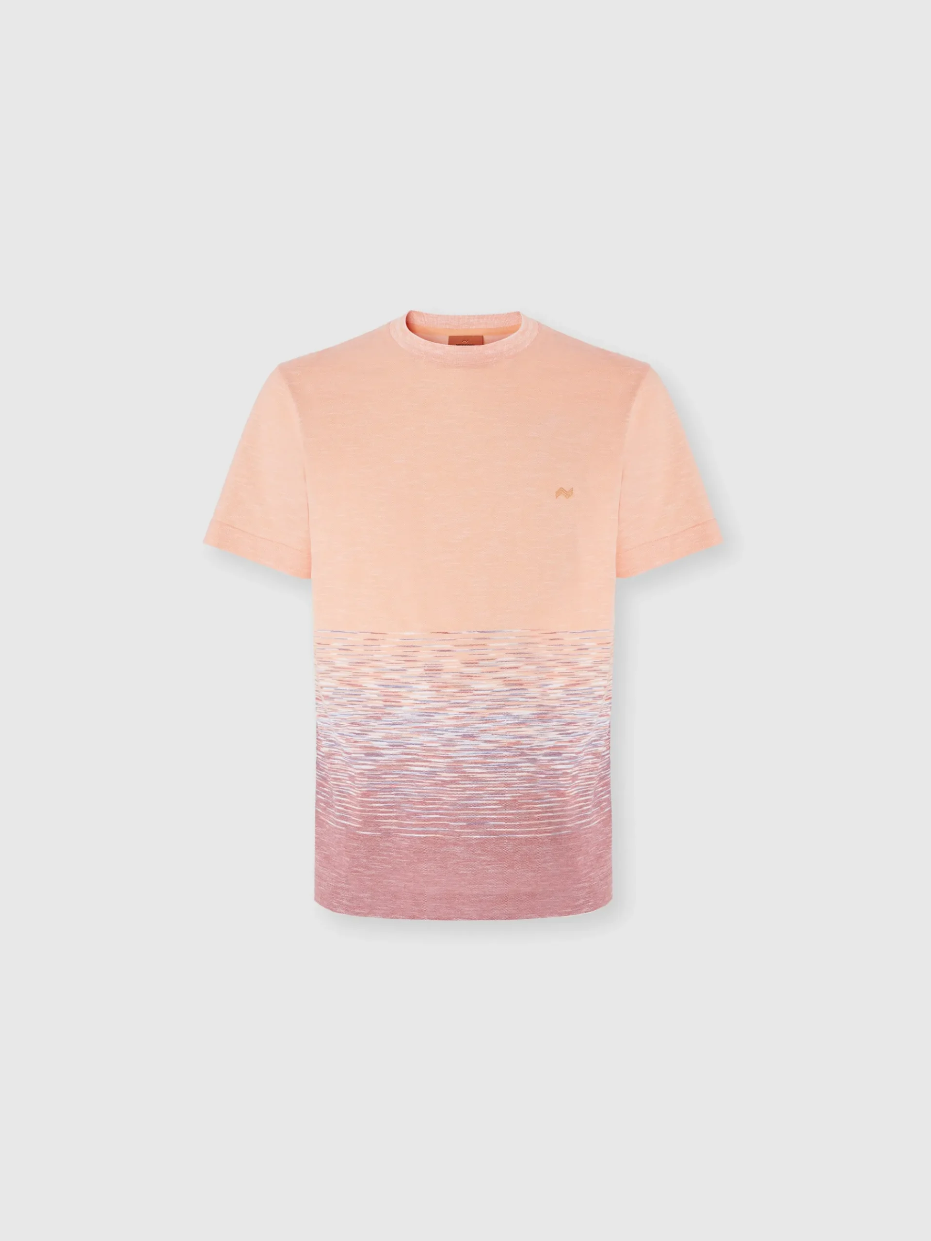 T-shirt à col rond en coton flammé et lin avec broderie en zigzag