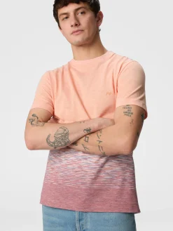 T-shirt à col rond en coton flammé et lin avec broderie en zigzag