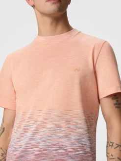 T-shirt à col rond en coton flammé et lin avec broderie en zigzag