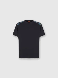 T-shirt à col rond en coton avec empiècements à chevrons sur les épaules
